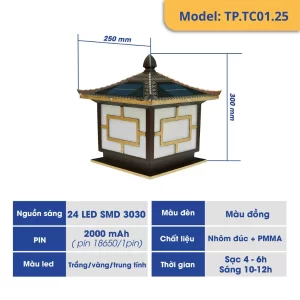 Đèn trụ cổng mái ngói nâng cấp năng lượng mặt trời (TP.TC01.25/ TP.TC01.30.) 14